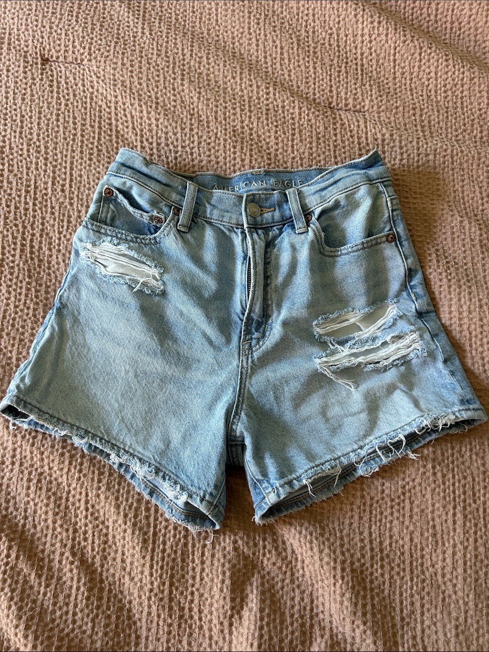 American Eagle Outfitters Light Wash Distressed Denim Shorts